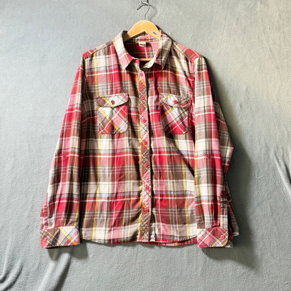 Duluth Trading Co Womens 2XL Red Plaid Flannel Button Down Shirt Long Sleeve